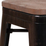 English Elm Commercial Grade 24" High Backless Metal Counter Height Stool with Square Wood Seat