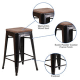 English Elm Commercial Grade 24" High Backless Metal Counter Height Stool with Square Wood Seat