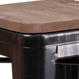 English Elm Commercial Grade 24" High Backless Metal Counter Height Stool with Square Wood Seat