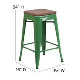 English Elm Commercial Grade 24" High Backless Metal Counter Height Stool with Square Wood Seat