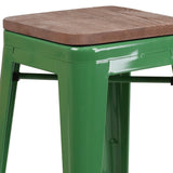 English Elm Commercial Grade 24" High Backless Metal Counter Height Stool with Square Wood Seat