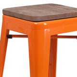 English Elm Commercial Grade 24" High Backless Metal Counter Height Stool with Square Wood Seat