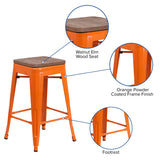 English Elm Commercial Grade 24" High Backless Metal Counter Height Stool with Square Wood Seat