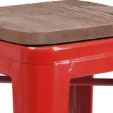 English Elm Commercial Grade 24" High Backless Metal Counter Height Stool with Square Wood Seat