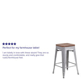 English Elm Commercial Grade 24" High Backless Metal Counter Height Stool with Square Wood Seat