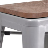 English Elm Commercial Grade 24" High Backless Metal Counter Height Stool with Square Wood Seat