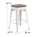 English Elm Commercial Grade 24" High Backless Metal Counter Height Stool with Square Wood Seat