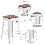 English Elm Commercial Grade 24" High Backless Metal Counter Height Stool with Square Wood Seat