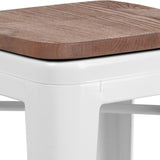 English Elm Commercial Grade 24" High Backless Metal Counter Height Stool with Square Wood Seat