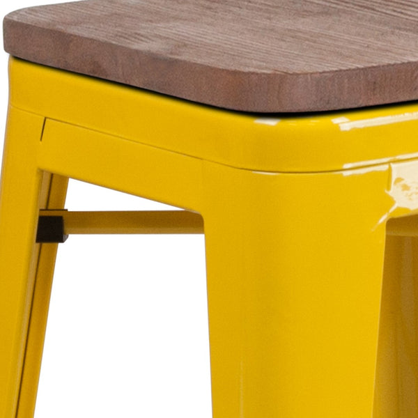 English Elm Commercial Grade 24" High Backless Metal Counter Height Stool with Square Wood Seat