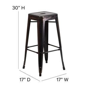 English Elm Commercial Grade Kai Commercial Grade 30" High Backless Metal Indoor-Outdoor Barstool with Square Seat