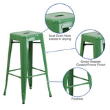 English Elm Commercial Grade Kai Commercial Grade 30" High Backless Metal Indoor-Outdoor Barstool with Square Seat