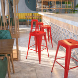 English Elm Commercial Grade Kai Commercial Grade 30" High Backless Metal Indoor-Outdoor Barstool with Square Seat