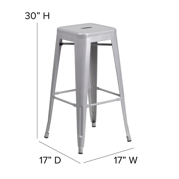 English Elm Commercial Grade Kai Commercial Grade 30" High Backless Metal Indoor-Outdoor Barstool with Square Seat