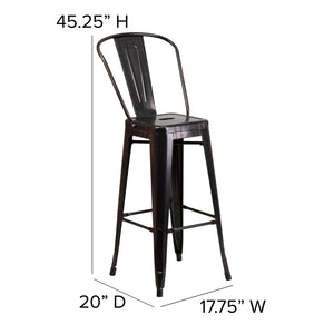 English Elm Commercial Grade Kai Commercial Grade 30" High Metal Indoor-Outdoor Barstool with Removable Back