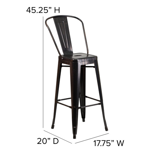 English Elm Commercial Grade Kai Commercial Grade 30" High Metal Indoor-Outdoor Barstool with Removable Back