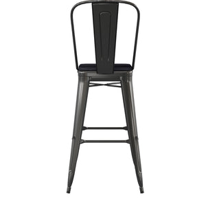 English Elm Commercial Grade Commercial Grade 30" High Metal Indoor-Outdoor Bar Height Stool with Removable Back and All-Weather Poly Resin Seat