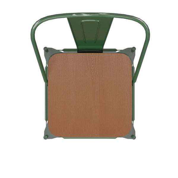 English Elm Commercial Grade Commercial Grade 30" High Metal Indoor-Outdoor Bar Height Stool with Removable Back and Teak All-Weather Poly Resin Seat