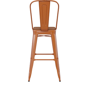 English Elm Commercial Grade Commercial Grade 30" High Metal Indoor-Outdoor Bar Height Stool with Removable Back and Teak All-Weather Poly Resin Seat