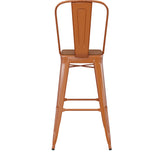 English Elm Commercial Grade Commercial Grade 30" High Metal Indoor-Outdoor Bar Height Stool with Removable Back and Teak All-Weather Poly Resin Seat