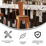 English Elm Commercial Grade Commercial Grade 30" High Metal Indoor-Outdoor Bar Height Stool with Removable Back and Teak All-Weather Poly Resin Seat