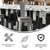 English Elm Commercial Grade Commercial Grade 30" High Silver Metal Indoor-Outdoor Bar Height Stool with Removable Back and All-Weather Poly Resin Seat