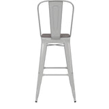 English Elm Commercial Grade Commercial Grade 30" High Metal Indoor-Outdoor Bar Height Stool with Removable Back and Gray All-Weather Poly Resin Seat