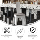 English Elm Commercial Grade Commercial Grade 30" High Metal Indoor-Outdoor Bar Height Stool with Removable Back and Gray All-Weather Poly Resin Seat