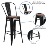 English Elm Commercial Grade 30" High Metal Barstool with Back and Wood Seat