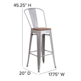 English Elm Commercial Grade 30" High Metal Barstool with Back and Wood Seat