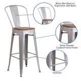 English Elm Commercial Grade 30" High Metal Barstool with Back and Wood Seat