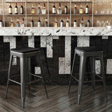 English Elm Commercial Grade Commercial Grade 30" High Backless Metal Indoor-Outdoor Barstool with Poly Resin Wood Seat