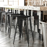 English Elm Commercial Grade Commercial Grade 30" High Backless Metal Indoor-Outdoor Barstool with Poly Resin Wood Seat