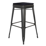 English Elm Commercial Grade Commercial Grade 30" High Backless Metal Indoor-Outdoor Barstool with Poly Resin Wood Seat