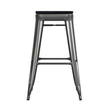 English Elm Commercial Grade Commercial Grade 30" High Backless Metal Indoor-Outdoor Barstool with Poly Resin Wood Seat