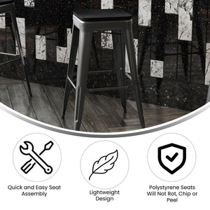 English Elm Commercial Grade Commercial Grade 30" High Backless Metal Indoor-Outdoor Barstool with Poly Resin Wood Seat