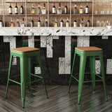 English Elm Commercial Grade Commercial Grade 30" High Backless Metal Indoor-Outdoor Barstool with Teak Poly Resin Wood Seat