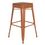 English Elm Commercial Grade Commercial Grade 30" High Backless Metal Indoor-Outdoor Barstool with Teak Poly Resin Wood Seat