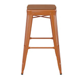 English Elm Commercial Grade Commercial Grade 30" High Backless Metal Indoor-Outdoor Barstool with Teak Poly Resin Wood Seat