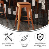 English Elm Commercial Grade Commercial Grade 30" High Backless Metal Indoor-Outdoor Barstool with Teak Poly Resin Wood Seat