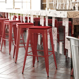 English Elm Commercial Grade Commercial Grade 30" High Backless Metal Indoor-Outdoor Barstool with Poly Resin Wood Seat