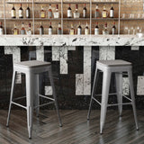 English Elm Commercial Grade Commercial Grade 30" High Backless Silver Metal Indoor-Outdoor Barstool with Poly Resin Wood Seat