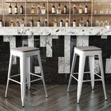 English Elm Commercial Grade Commercial Grade 30" High Backless Metal Indoor-Outdoor Barstool with Gray Poly Resin Wood Seat