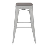 English Elm Commercial Grade Commercial Grade 30" High Backless Metal Indoor-Outdoor Barstool with Gray Poly Resin Wood Seat