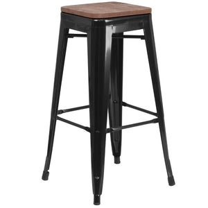 English Elm Commercial Grade 30" High Backless Metal Barstool with Square Wood Seat