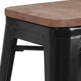 English Elm Commercial Grade 30" High Backless Metal Barstool with Square Wood Seat