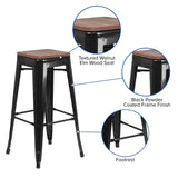 English Elm Commercial Grade 30" High Backless Metal Barstool with Square Wood Seat