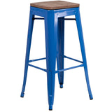 English Elm Commercial Grade 30" High Backless Metal Barstool with Square Wood Seat