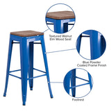 English Elm Commercial Grade 30" High Backless Metal Barstool with Square Wood Seat