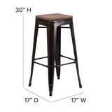 English Elm Commercial Grade 30" High Backless Metal Barstool with Square Wood Seat